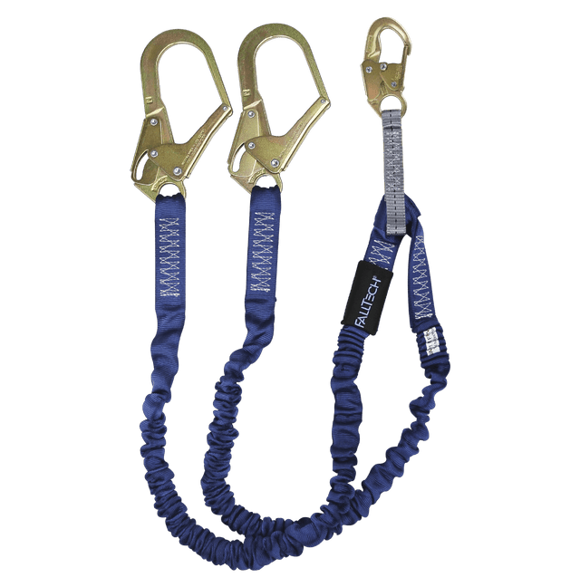 FallTech - 4½' to 6' ElasTech® Energy Absorbing Lanyard, Double-leg with Steel Connectors