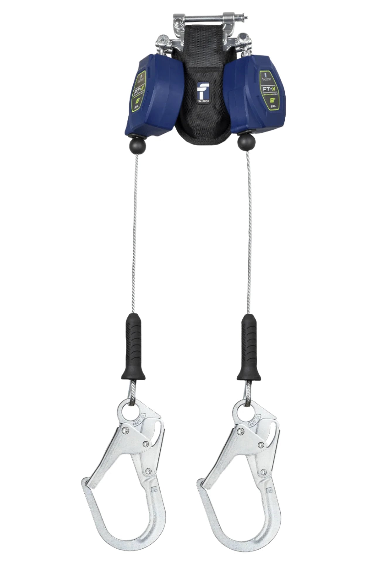 Fall Tech - 8' FT-X™ Cable Class 2 Leading Edge Personal SRL-P, Twin-leg with Steel Rebar Hooks with SpeedLink™