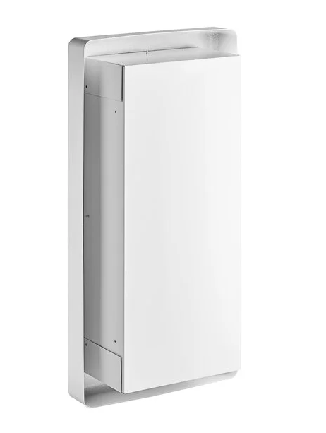J & L Industries -White Steel Cabinet for 10 lb. Fire Extinguishers with Vertical Window, 3" Trim, and Semi-Recessed 6" Depth