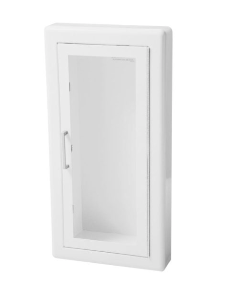 J & L Industries - White Steel Cabinet for 10 lb. Fire Extinguishers with Full Window, Surface Mount, and 6 1/2" Depth