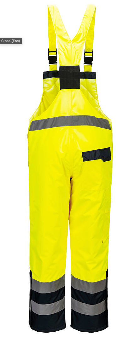 Portwest S488 – Hi-Vis Breathable Contrast Rain Bib Overall in Yellow/Black