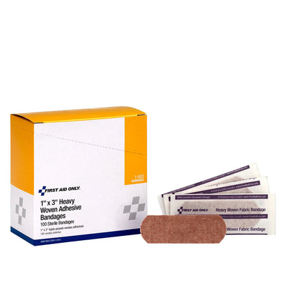 First Aid Only 1" x 3" Heavy Woven Fabric Bandages – 100 Per Box