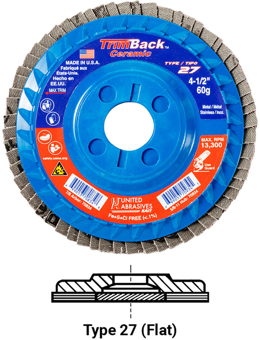 United Abrasives - TrimBack™ Ceramic – Type 27 Regular Density Flap Disc 4-1/2"