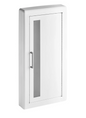 J & L Industries -White Steel Cabinet for 10 lb. Fire Extinguishers with Vertical Window, 3" Trim, and Semi-Recessed 6" Depth