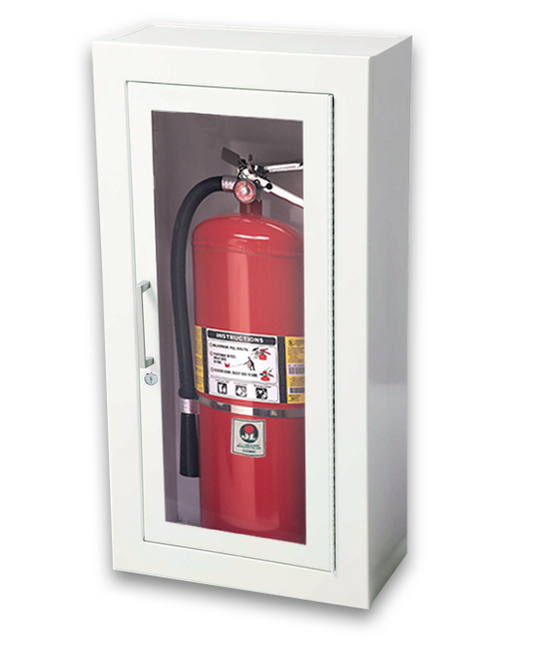 J & L Industries - White Steel Cabinet for 10 lb. Fire Extinguishers with Full Window, Surface Mount, and 6 1/2" Depth