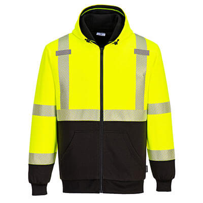 Hi-Vis Contrast Zipped Winter Hoodie Yellow/Black