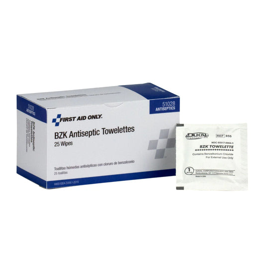 First Aid Only BZK Antiseptic Towelettes – 25 Wipes